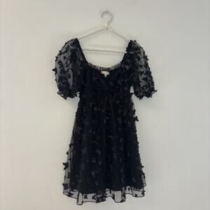 Thirty Thirty LA Sz Sm babydoll peasant Dress‎ Puff Sleeve Butterfly whimsigoth